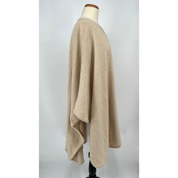 Vtg 70s Malo Tricot 100% Cashmere Blanket Wrap Poncho Shawl O/S Beige Long Italy - Picture 3 of 9